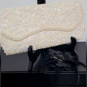 White beaded and Iridescent sequin bag